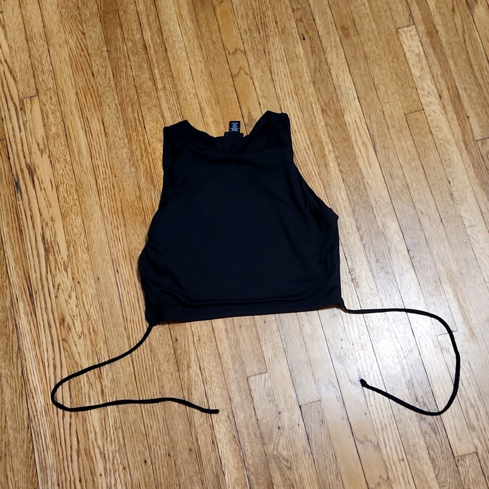 Black Crop Top Smooth Tied Back
